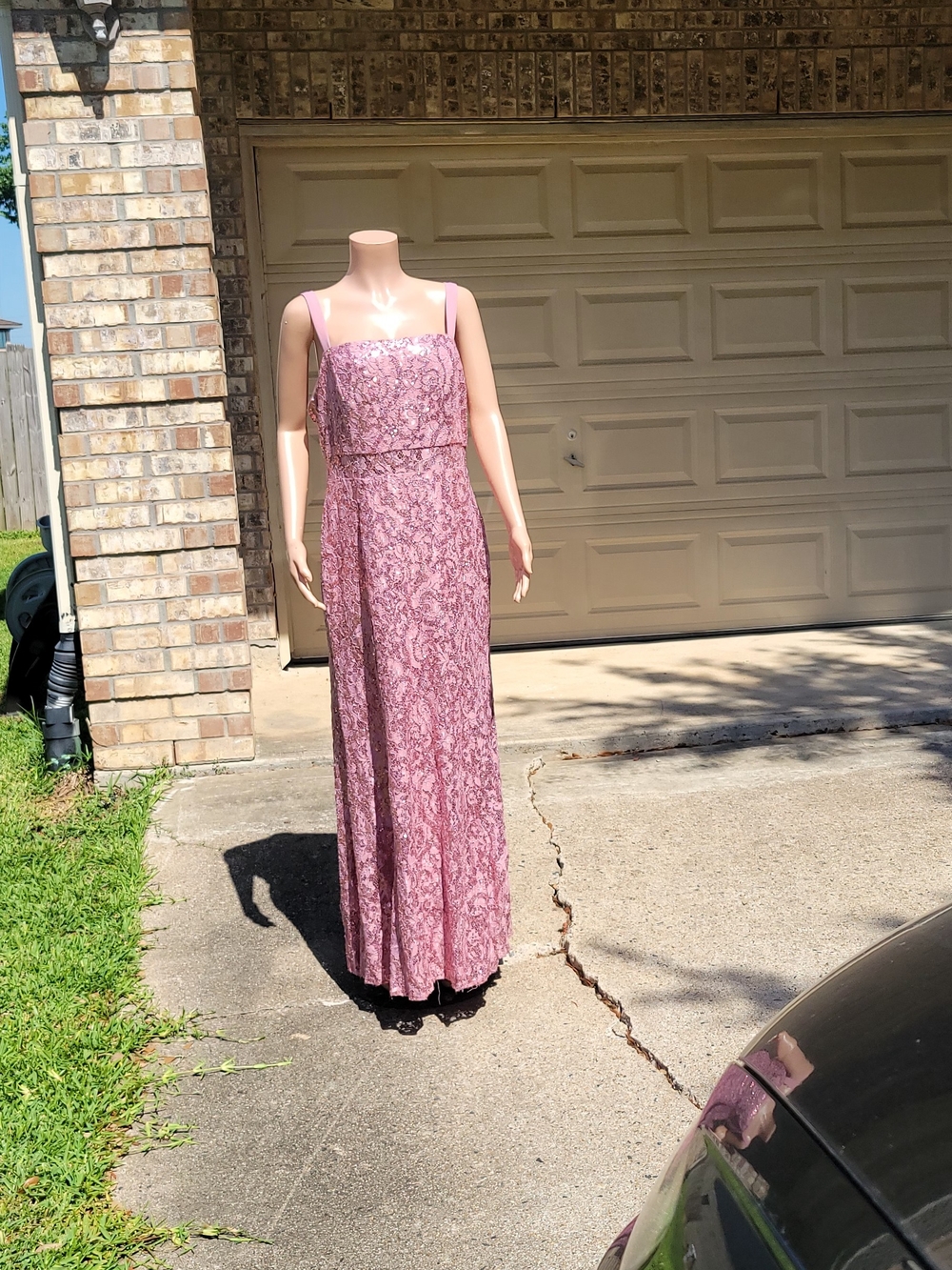 DB Studio Dusty Rose Lace Sequin Evening Gown